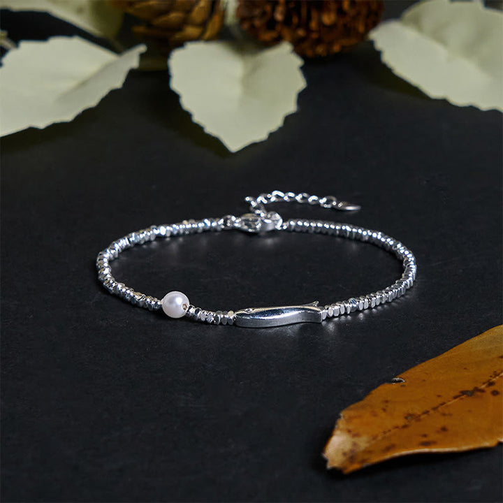 Braccialetto portafortuna con perle di pesce koi in argento placcato rame Buddha Stones - image 2