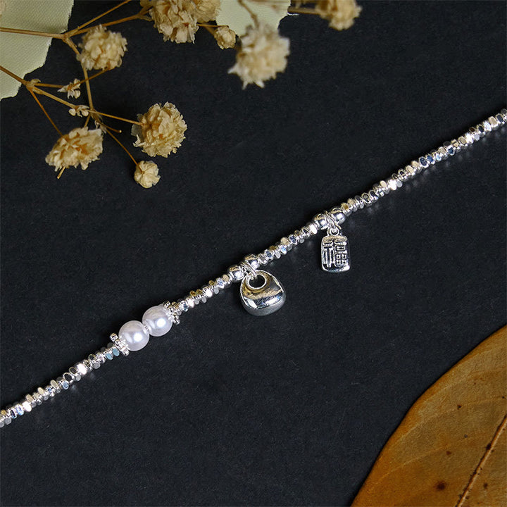 Braccialetto di benedizione con perle e carattere Fu in argento placcato rame con Buddha Stones - image 3