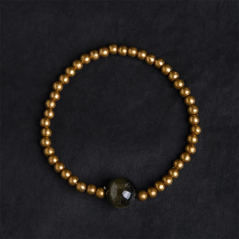 Braccialetto di protezione e ricchezza in ossidiana Buddha Stones placcate in rame e ottone dorato - image 1