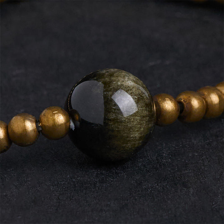 Braccialetto di protezione e ricchezza in ossidiana Buddha Stones placcate in rame e ottone dorato - image 5