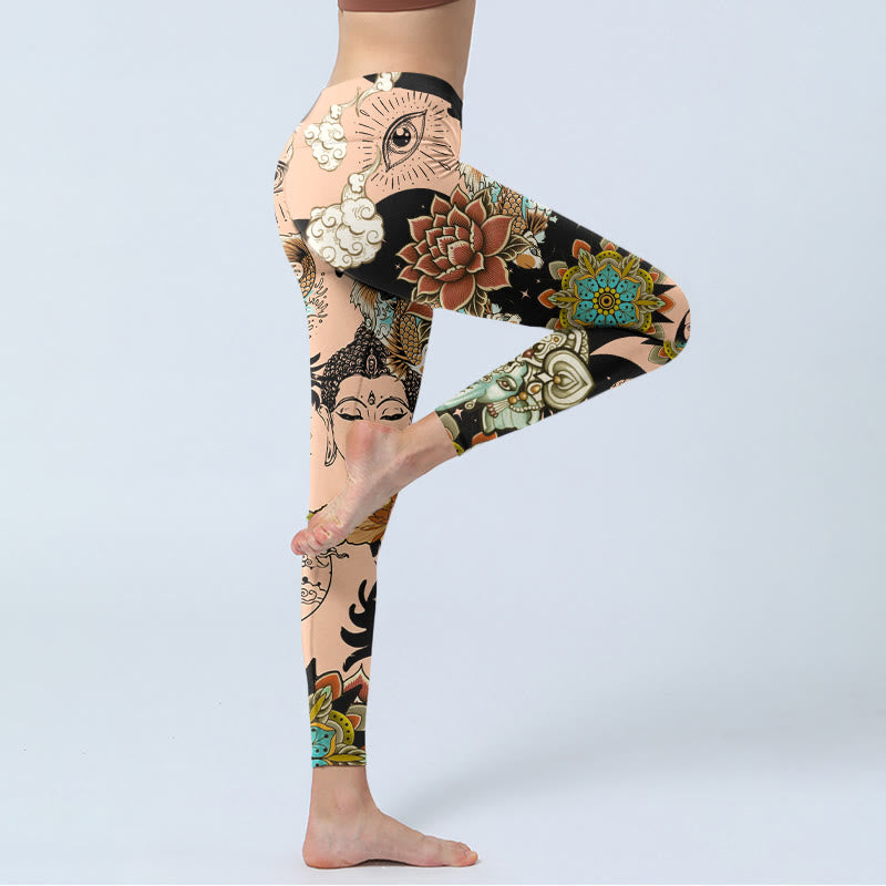 Buddha Stones Leggings da palestra a forma di loto Ganesh Mandala Malocchio Koi Pesce Yin Yang Pantaloni da yoga da donna - image 3