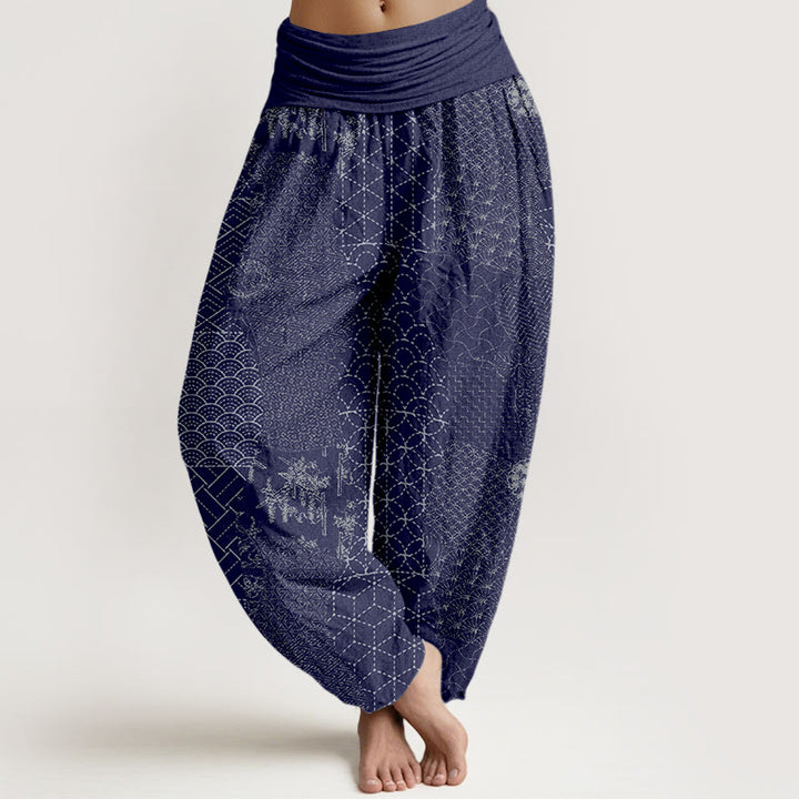 Pantaloni harem in puro cotone stampato con elastico in vita e motivo geometrico Buddha Stones da donna - Indaco - US16, UK/AU20, EU48 (3XL) - image 5