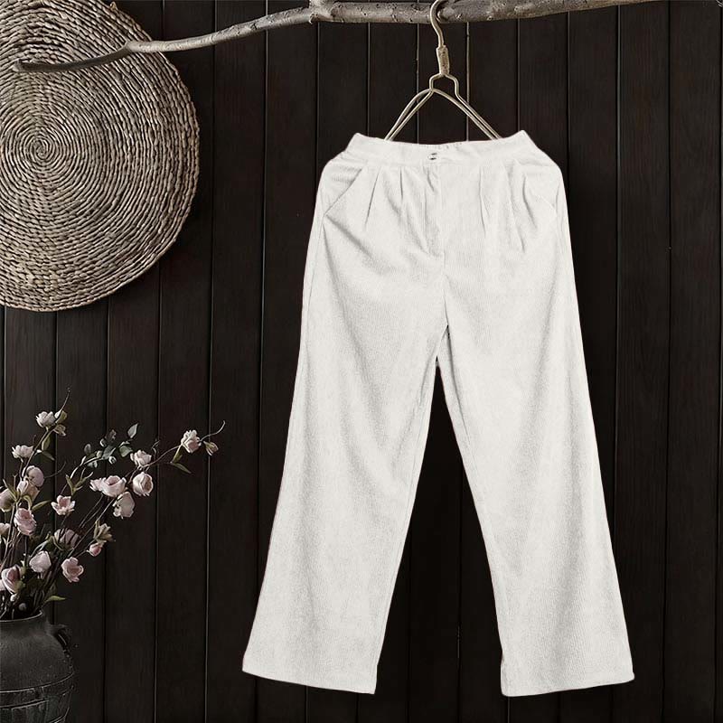 Pantaloni da donna casual in velluto a coste con tasche e gamba dritta Buddha Stones - Bianco - US14, UK/AU18, EU46 (2XL) - image 11