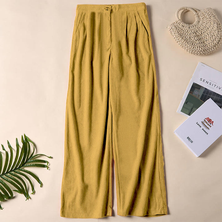 Pantaloni da donna casual in velluto a coste con tasche e gamba dritta Buddha Stones - Verga d'oro - US14, UK/AU18, EU46 (2XL) - image 14