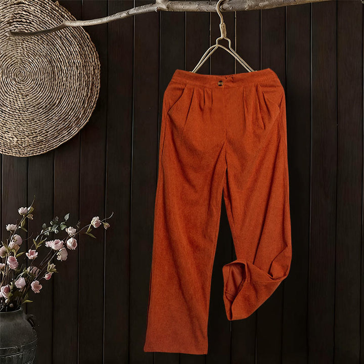Pantaloni da donna casual in velluto a coste con tasche e gamba dritta Buddha Stones - image 31