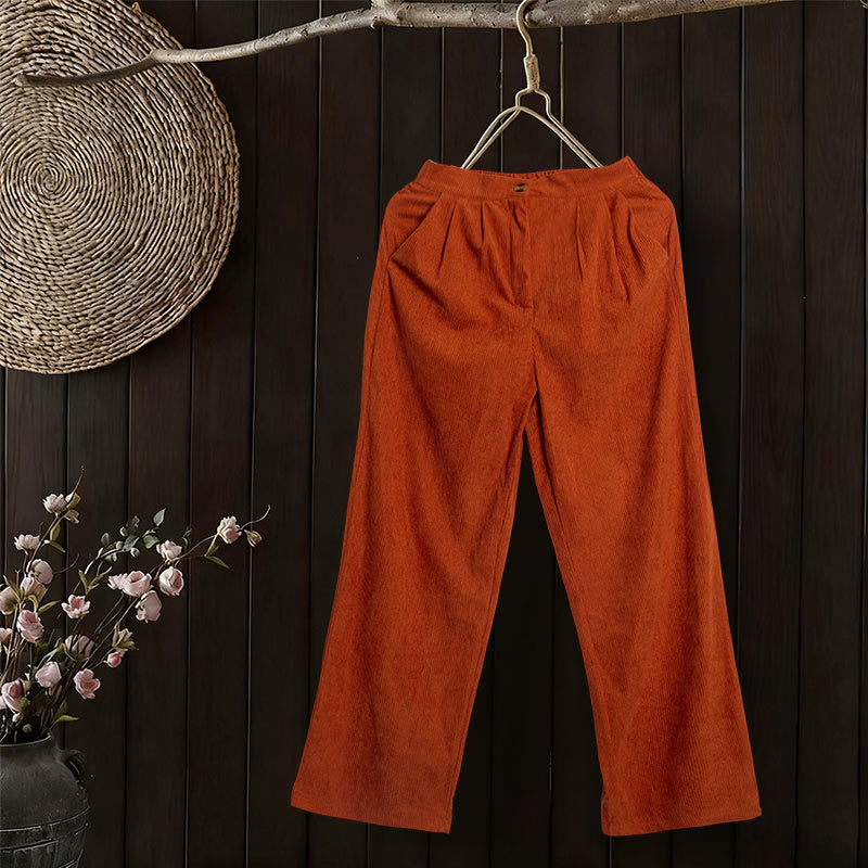 Pantaloni da donna casual in velluto a coste con tasche e gamba dritta Buddha Stones - image 30