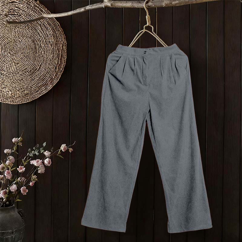 Pantaloni da donna casual in velluto a coste con tasche e gamba dritta Buddha Stones - image 36