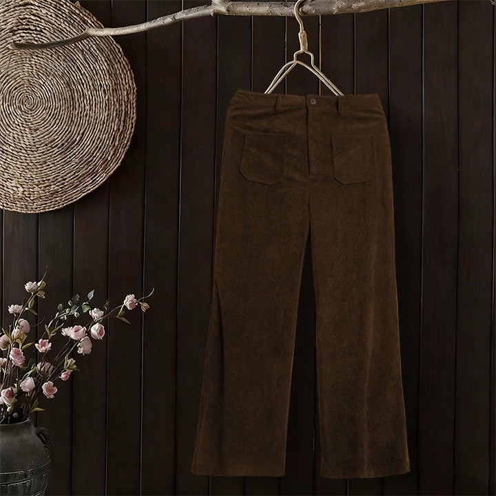 Pantaloni larghi da donna in velluto a coste semplice con bottoni e tasche, in poliestere, con Buddha Stones - image 5