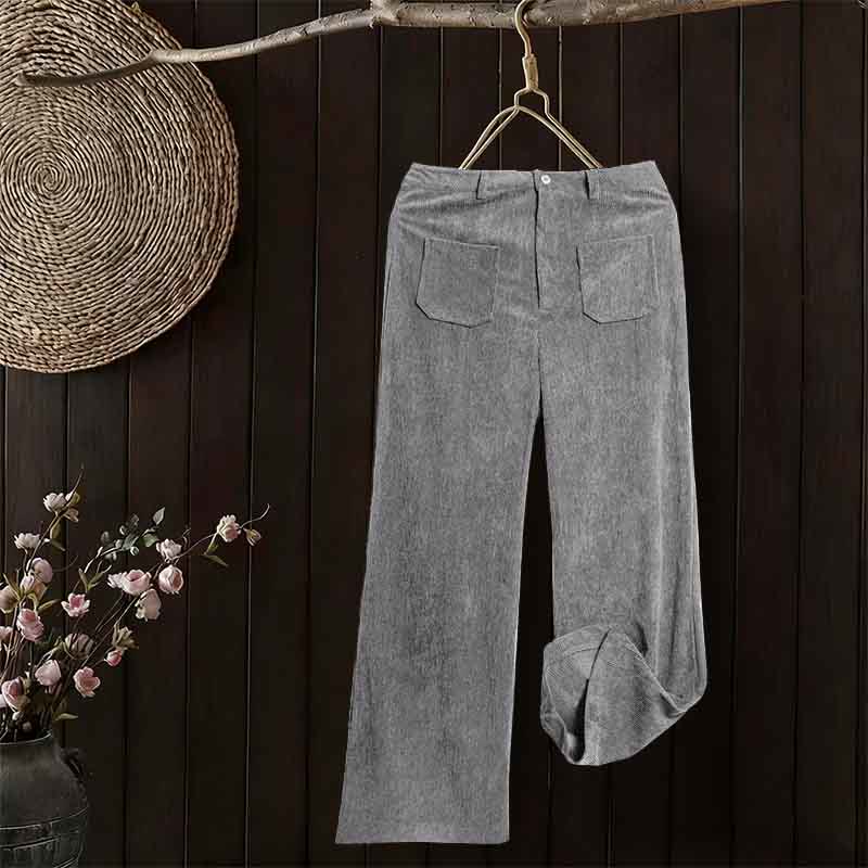 Pantaloni larghi da donna in velluto a coste semplice con bottoni e tasche, in poliestere, con Buddha Stones - Grigio scuro - US14, UK/AU18, EU46 (2XL) - image 14