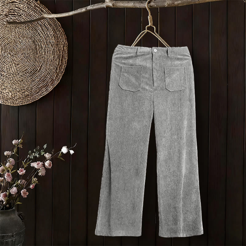 Pantaloni larghi da donna in velluto a coste semplice con bottoni e tasche, in poliestere, con Buddha Stones - image 16