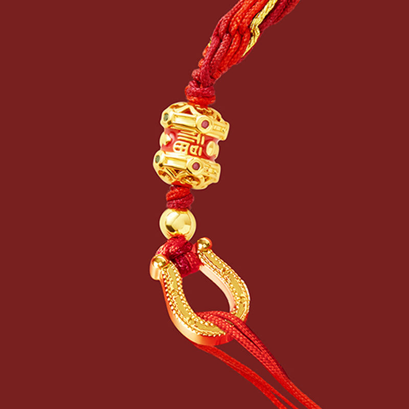 Buddha Stones Bracciale intrecciato con corda rossa portafortuna in oro 18k placcato in rame con carattere Fu dell'anno del cavallo - image 9
