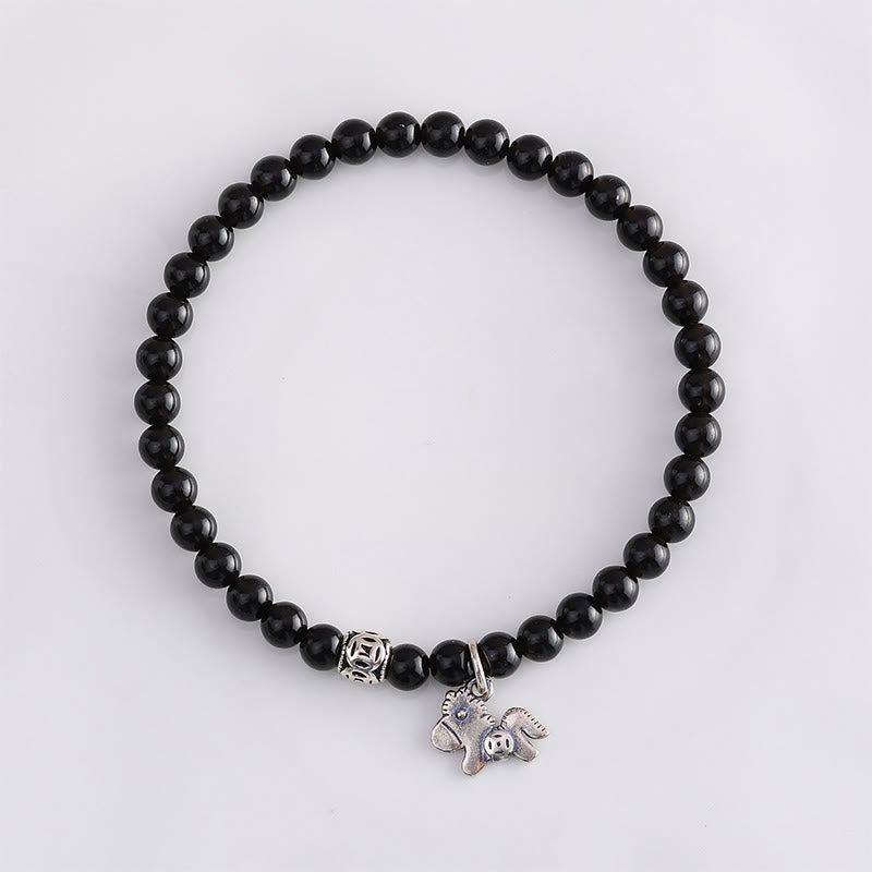 Bracciale Buddha Stones Year Of The Horse in argento sterling 925 con ossidiana nera naturale e forza - image 12