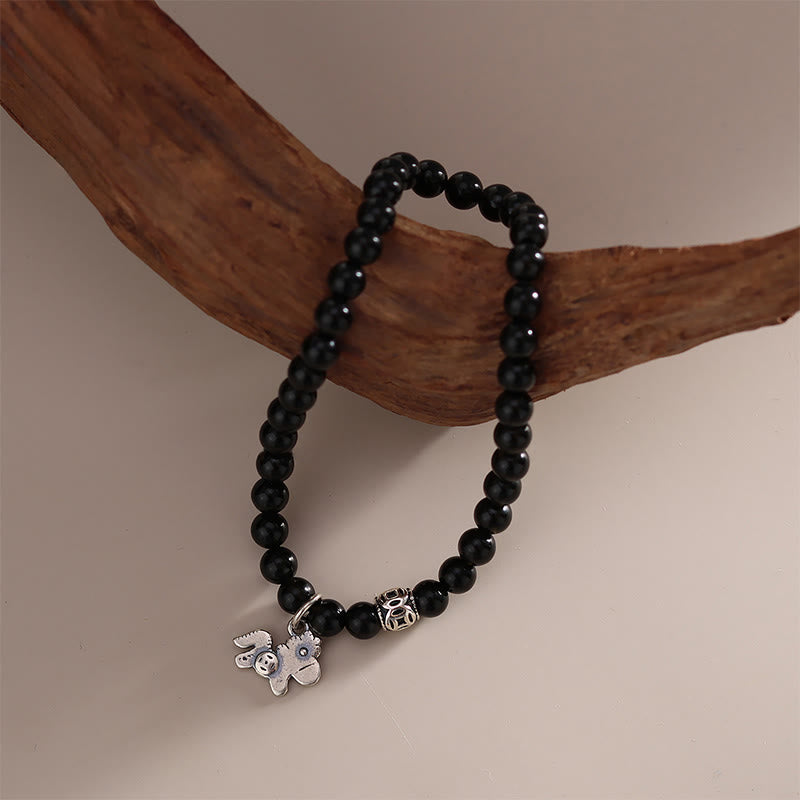 Bracciale Buddha Stones Year Of The Horse in argento sterling 925 con ossidiana nera naturale e forza - image 11