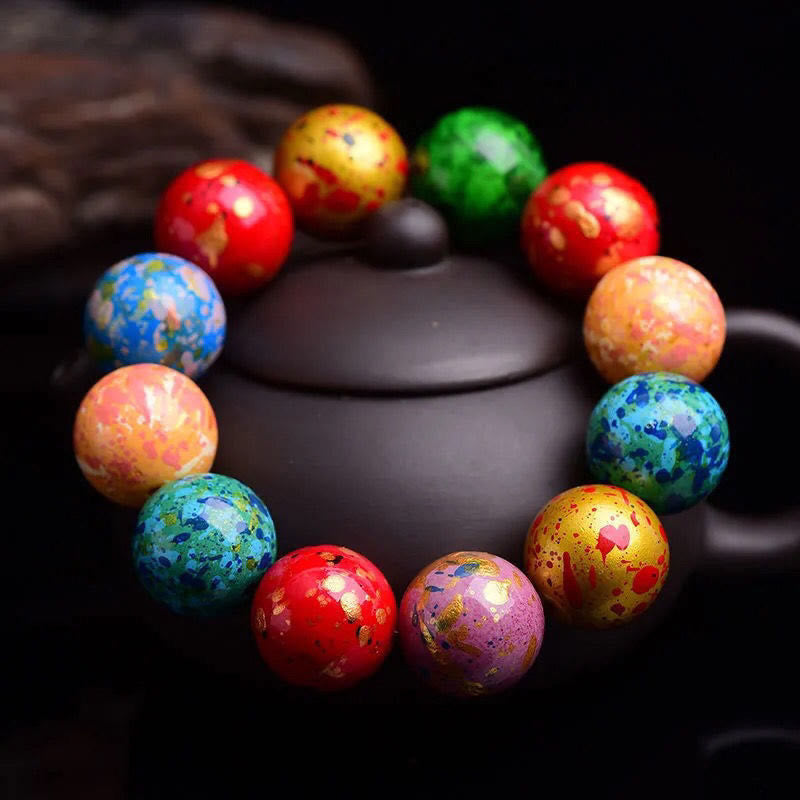 Braccialetto di protezione con perline in legno di sandalo lavorato a mano con Buddha Stones multicolore e lacca - image 1