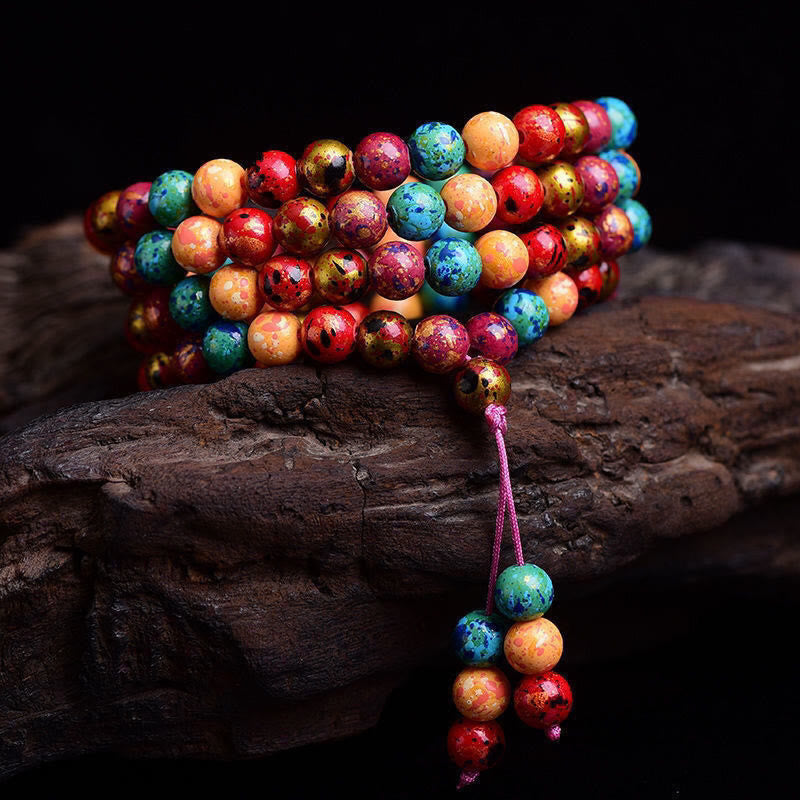 Bracciale multistrato con protezione in legno di sandalo, 108 perline mala in lacca multicolore Buddha Stones - image 2