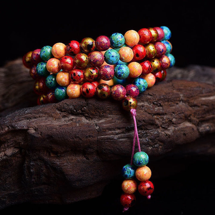 Bracciale multistrato con protezione in legno di sandalo, 108 perline mala in lacca multicolore Buddha Stones - image 2