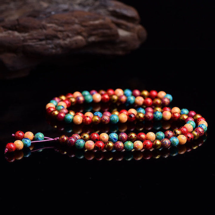 Bracciale multistrato con protezione in legno di sandalo, 108 perline mala in lacca multicolore Buddha Stones - 8 millimetri - image 1