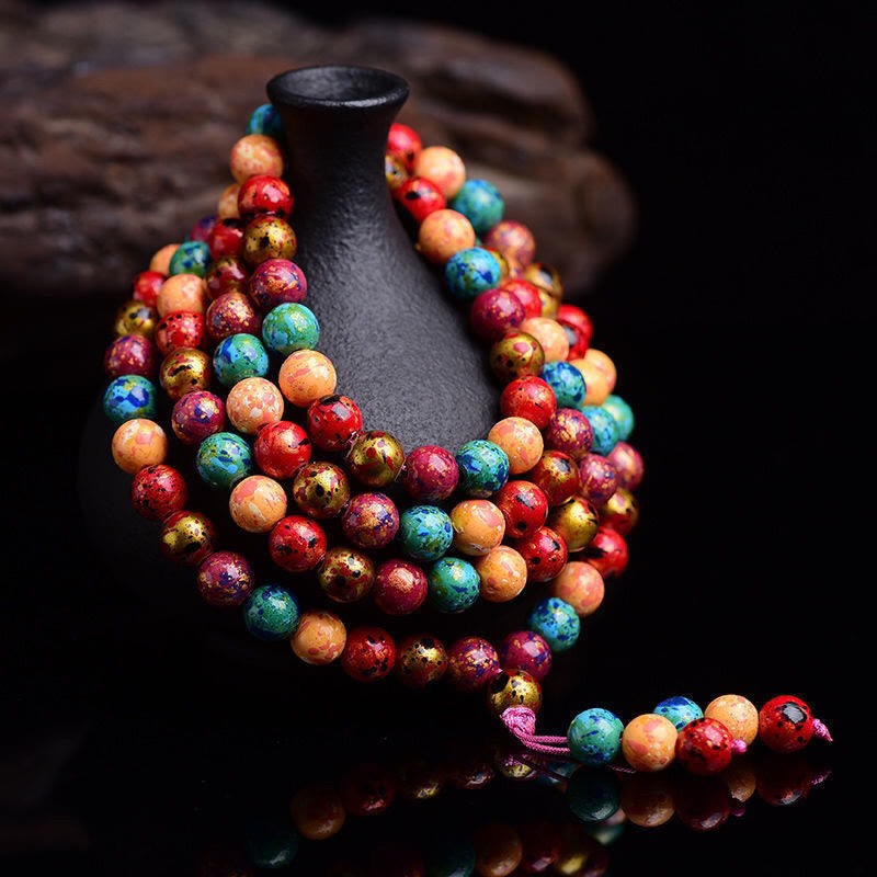 Bracciale multistrato con protezione in legno di sandalo, 108 perline mala in lacca multicolore Buddha Stones - 10 millimetri - image 0