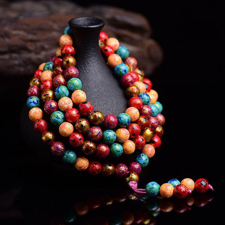 Bracciale multistrato con protezione in legno di sandalo, 108 perline mala in lacca multicolore Buddha Stones - 10 millimetri - image 0