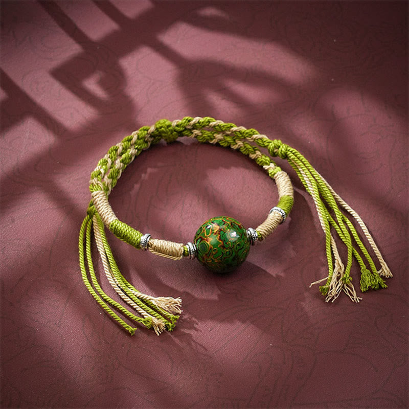 Braccialetto con perline artigianali in lacca multicolore e Buddha Stones - GialloVerde - image 1