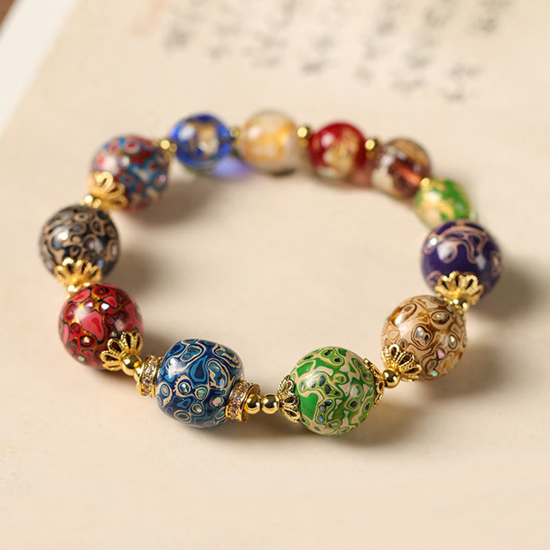 Bracciale artigianale in lacca con perline di zucca, sandalo e vetro Liuli colorato Buddha Stones - image 1