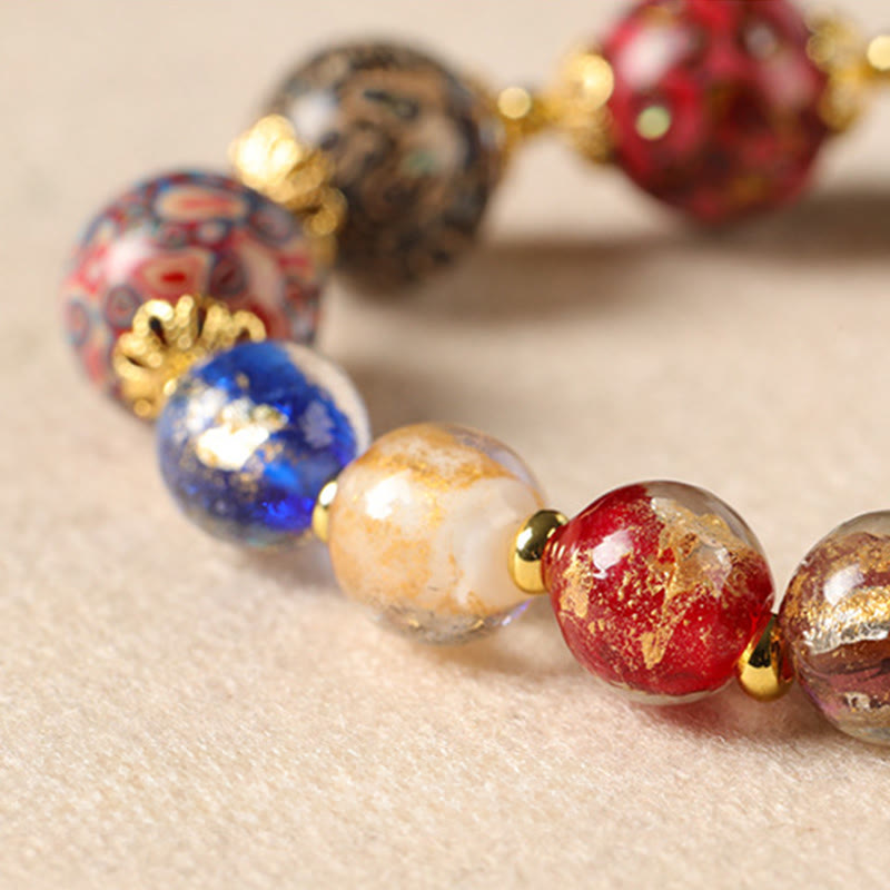 Bracciale artigianale in lacca con perline di zucca, sandalo e vetro Liuli colorato Buddha Stones - image 3