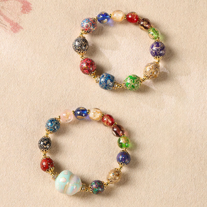 Bracciale artigianale in lacca con perline di zucca, sandalo e vetro Liuli colorato Buddha Stones - image 14