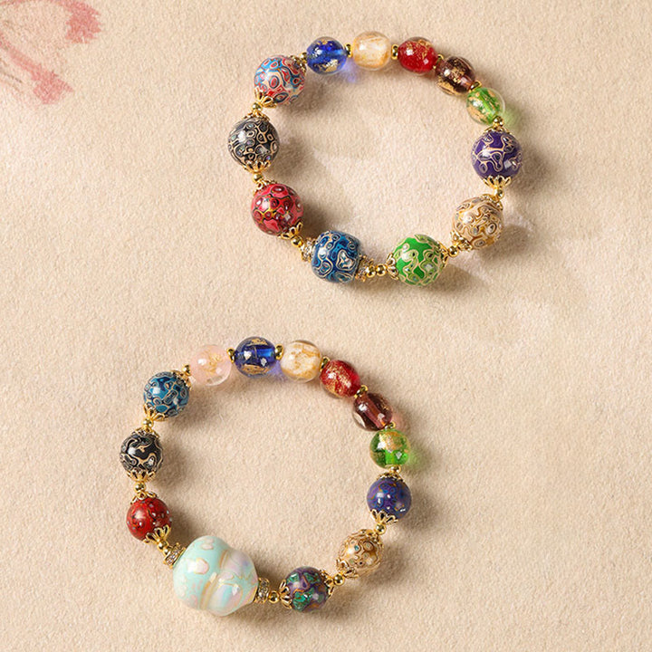 Bracciale artigianale in lacca con perline di zucca, sandalo e vetro Liuli colorato Buddha Stones - image 14