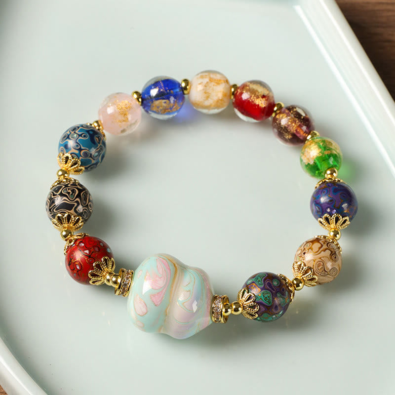 Bracciale artigianale in lacca con perline di zucca, sandalo e vetro Liuli colorato Buddha Stones - image 9