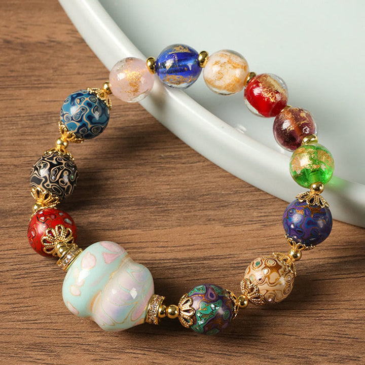 Bracciale artigianale in lacca con perline di zucca, sandalo e vetro Liuli colorato Buddha Stones - image 10