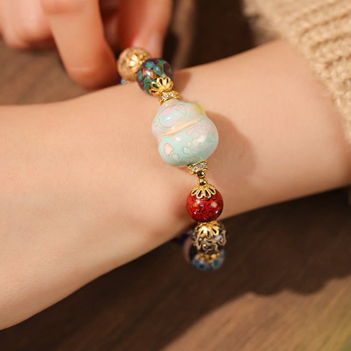 Bracciale artigianale in lacca con perline di zucca, sandalo e vetro Liuli colorato Buddha Stones - image 12