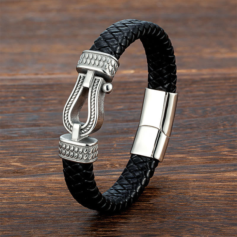 Bracciale con fibbia magnetica intrecciata in acciaio al titanio a forma di ferro di cavallo Buddha Stones - Acciaio bianco e titanio - 23 centimetri - image 0