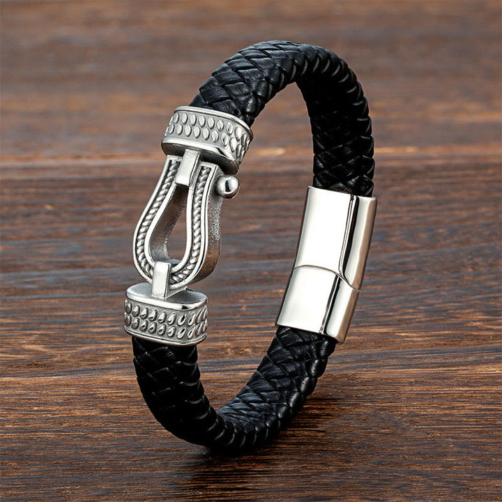 Bracciale con fibbia magnetica intrecciata in acciaio al titanio a forma di ferro di cavallo Buddha Stones - Acciaio bianco e titanio - 23 centimetri - image 0