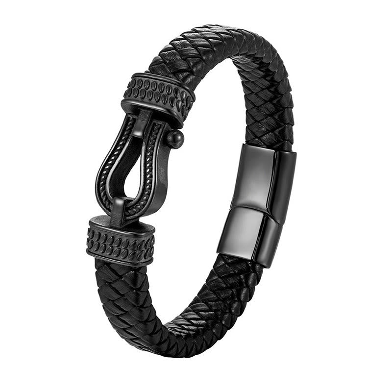 Bracciale con fibbia magnetica intrecciata in acciaio al titanio a forma di ferro di cavallo Buddha Stones - Acciaio nero e titanio - 23 centimetri - image 7