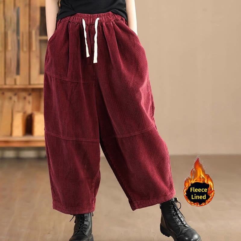 Pantaloni da donna in velluto a coste di cotone con coulisse, foderati in pile termico e tasche Buddha Stones - Mattoni refrattari (foderati in pile) - US14, UK/AU18, EU46 (4XL) - image 9
