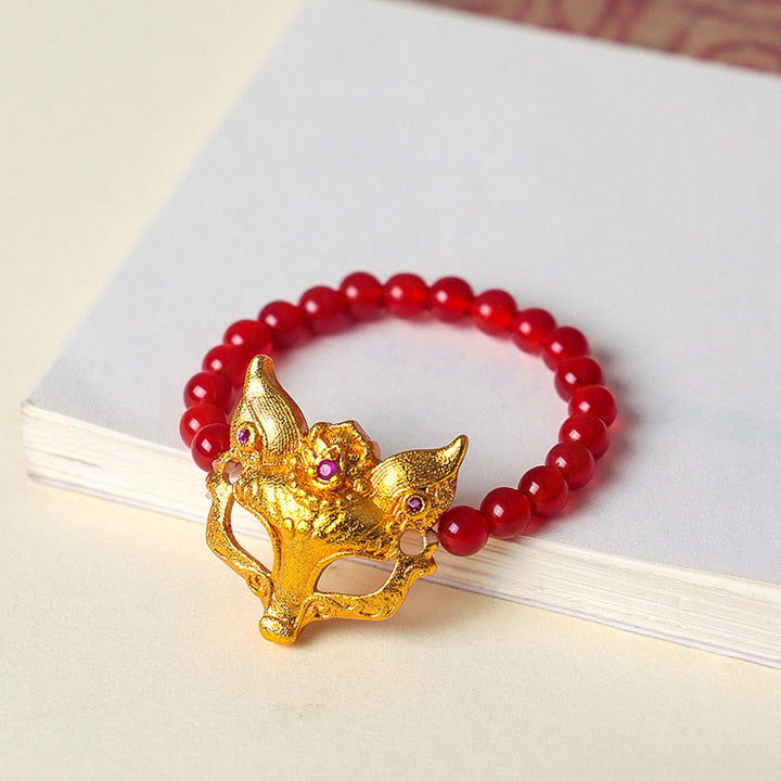 Braccialetto del successo in agata rossa del sud con volpe a nove code Buddha Stones - image 11