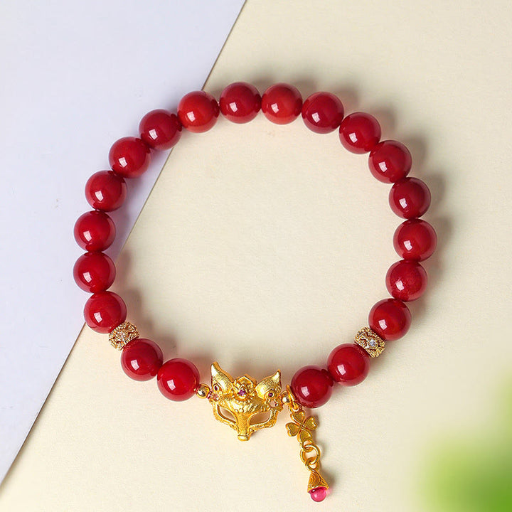 Braccialetto del successo in agata rossa del sud con volpe a nove code Buddha Stones - image 1
