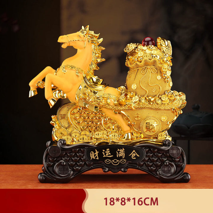 Buddha Stones "Buona Fortuna" Anno del Cavallo Ciotola del Tesoro Lingotti Ricchezza Resina Decorazione per la Casa - Borsa portamonete a forma di cavallo 18*8*16 cm - image 13