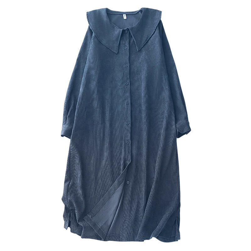 Abito midi in velluto a coste con maniche lunghe e tasche, motivo a bottoni semplici, motivo Buddha Stones Fall - image 12