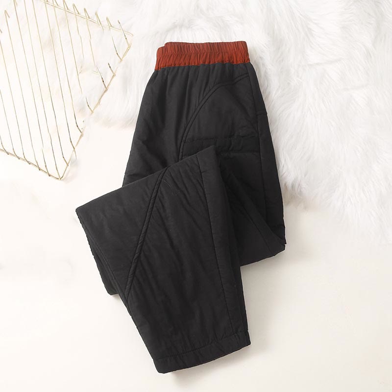 Pantaloni harem spessi con elastico in vita e tasche, modello invernale semplice da donna Buddha Stones - image 4