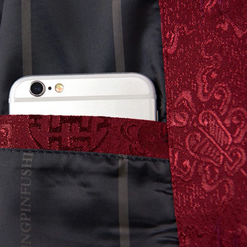 Giacca da uomo in stile Tang con colletto rialzato, maniche lunghe, ricamo con Buddha Stones e tasche - image 8