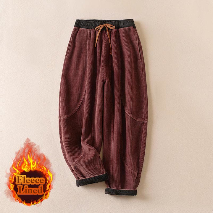 Pantaloni harem da donna in velluto a coste con contrasto di colore, foderati in pile termico e tasche, con Buddha Stones - image 29