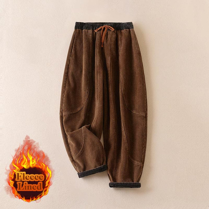 Pantaloni harem da donna in velluto a coste con contrasto di colore, foderati in pile termico e tasche, con Buddha Stones - image 15