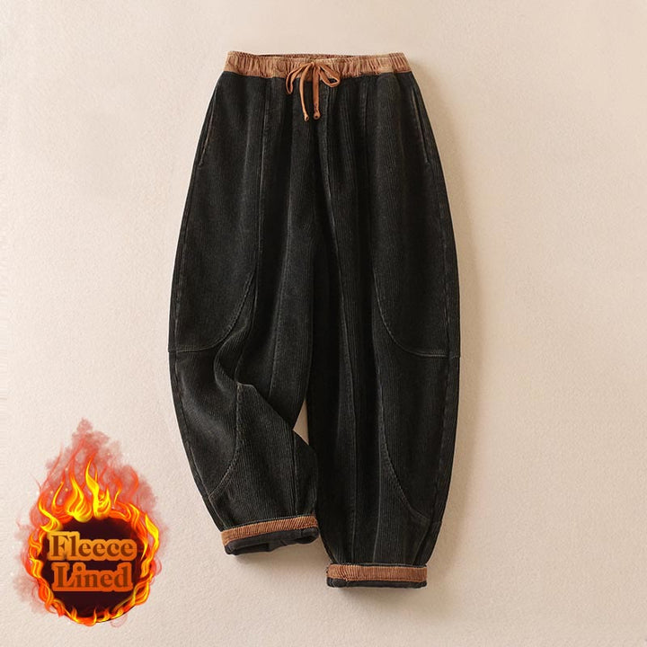 Pantaloni harem da donna in velluto a coste con contrasto di colore, foderati in pile termico e tasche, con Buddha Stones - image 8