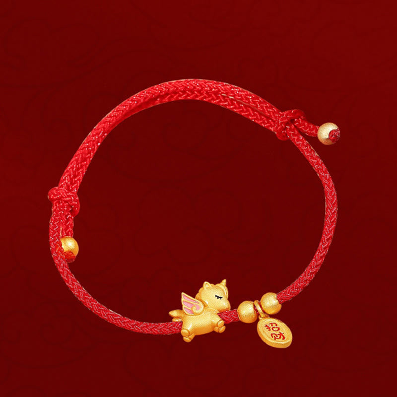 Braccialetto Buddha Stones in argento sterling 925 con corda rossa e simbolo della forza dell'anno del cavallo - image 8