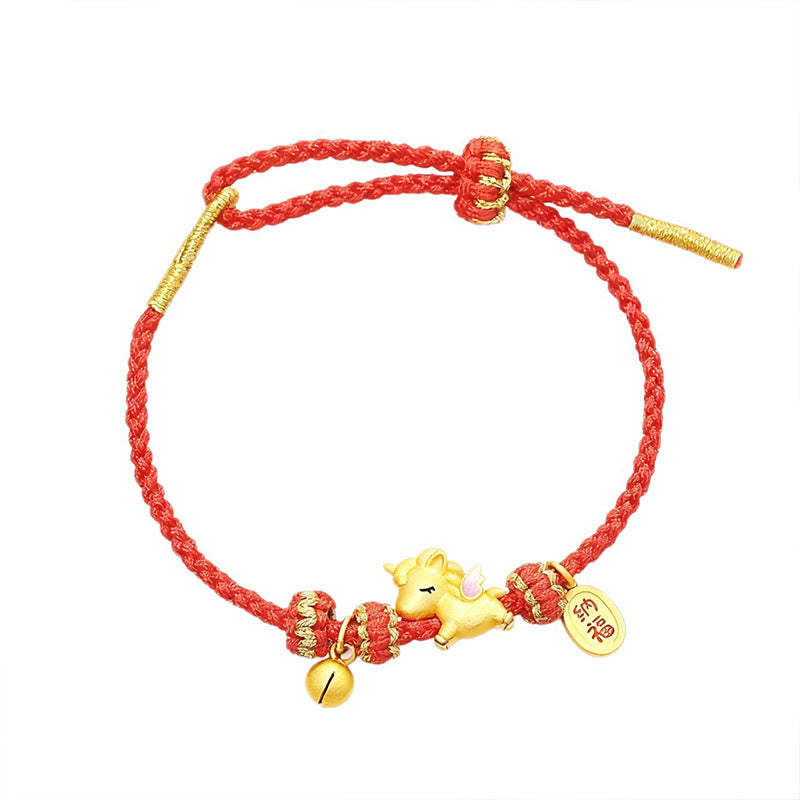 Braccialetto Buddha Stones in argento sterling 925 con corda rossa e simbolo della forza dell'anno del cavallo - image 3