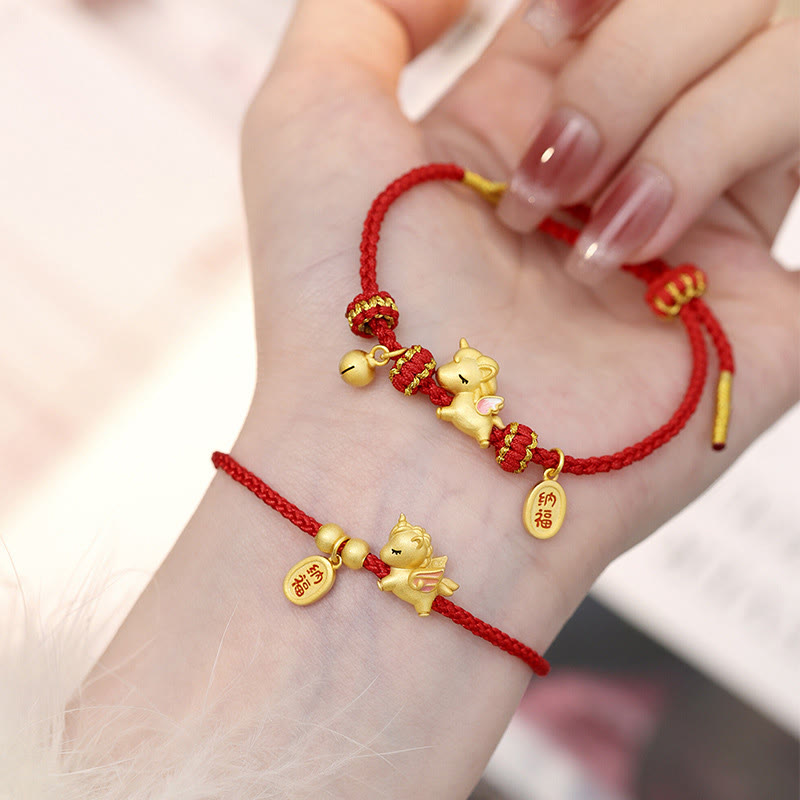 Braccialetto Buddha Stones in argento sterling 925 con corda rossa e simbolo della forza dell'anno del cavallo - image 11
