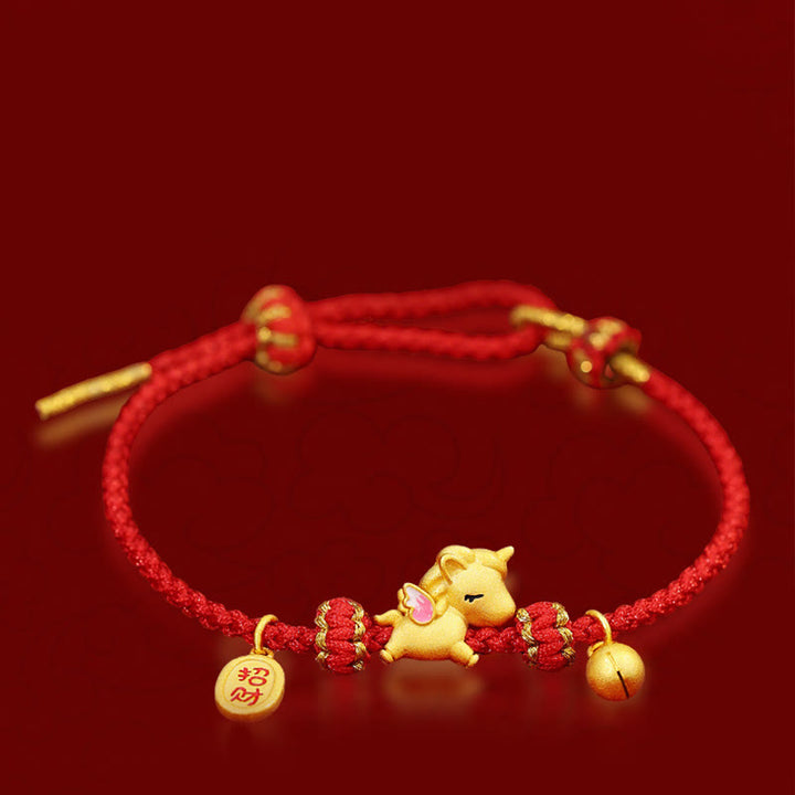 Braccialetto Buddha Stones in argento sterling 925 con corda rossa e simbolo della forza dell'anno del cavallo - image 2