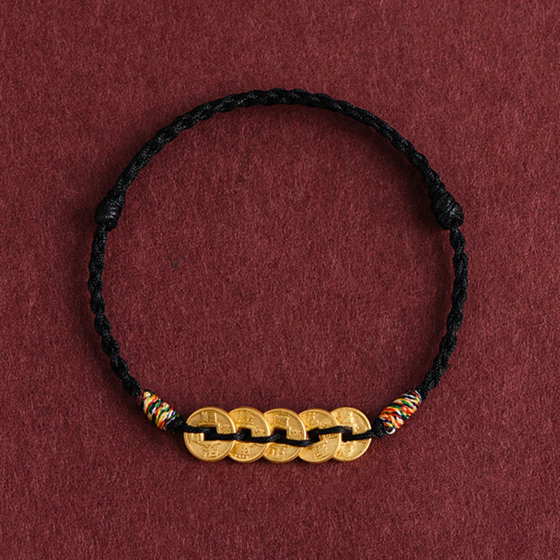 Braccialetto di protezione con cordino intrecciato e cinque monete di rame , Buddha Stones - Cavigliera nera - image 10