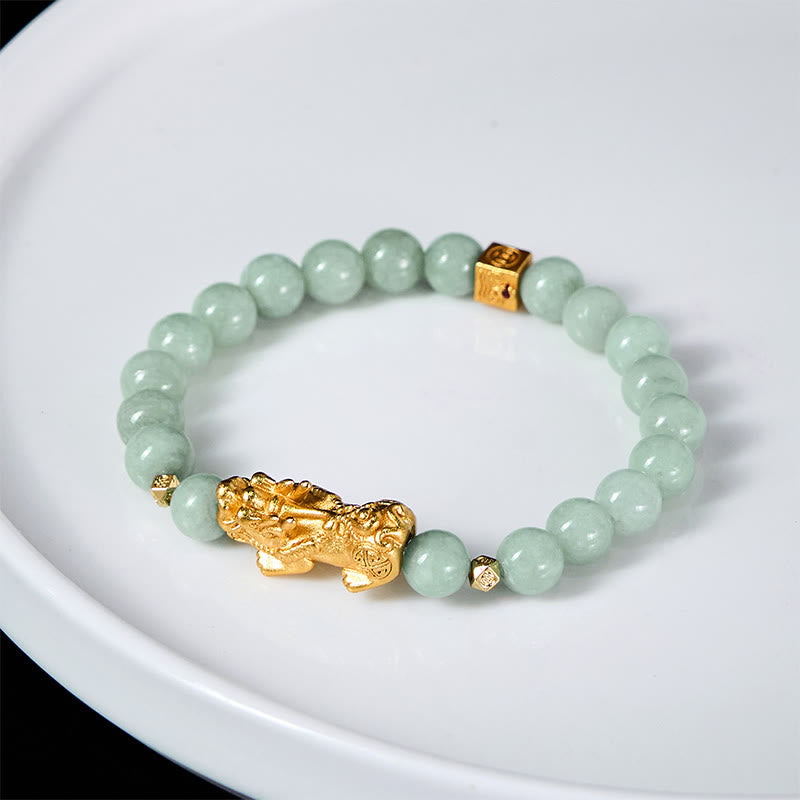Braccialetto di perline di giada con ciondolo Pi Xiu dorato e Buddha Stones - image 4
